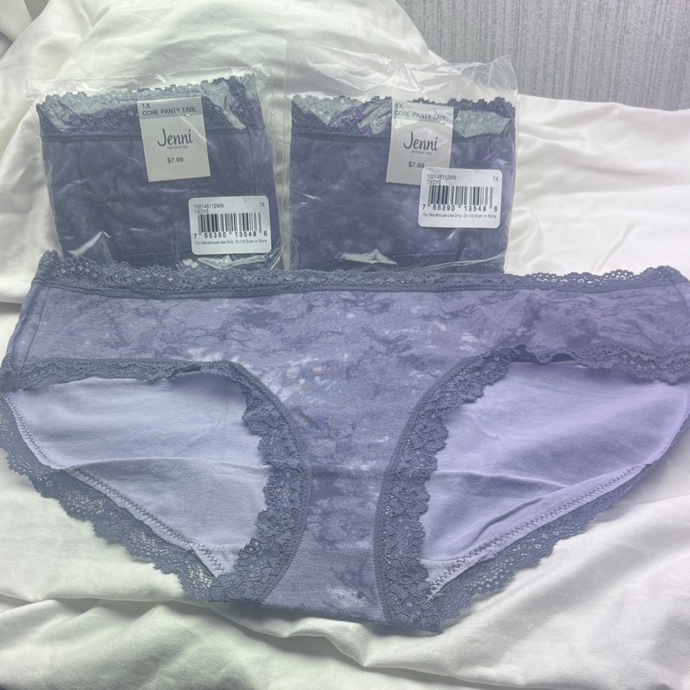 Plus Size Panties 1x - Jenni Lace Trim Panties - Lavender and Gray Lot 3